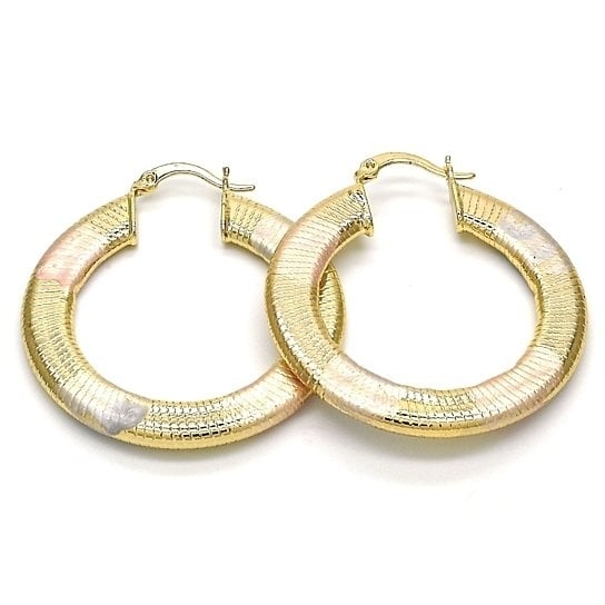 18K Gold Filled Unique Tri Color Flat Hoop EARRING Image 1