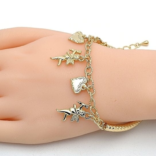 14k Gold Filled Charm Bracelet Angel and Heart Design Plateden Tone Image 1