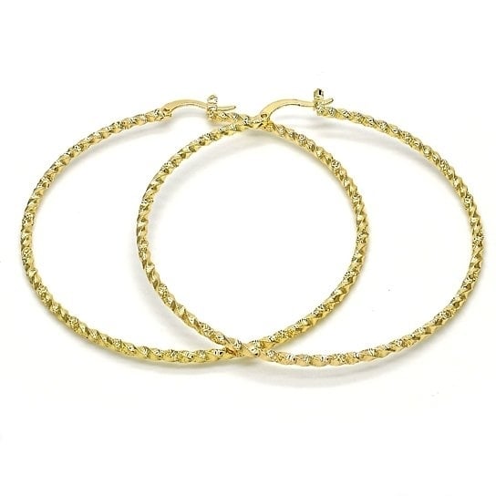 14K Gold Filled THIN ELEGANT FANCY TWIST HOOP EARRING WITH DIAMOND CUT 40M M Image 1