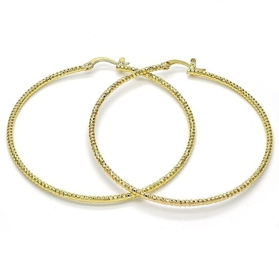 14K Gold Filled THIN ELEGANT FANCY HOOP EARRING WITH DIAMOND CUT 40MM Image 1