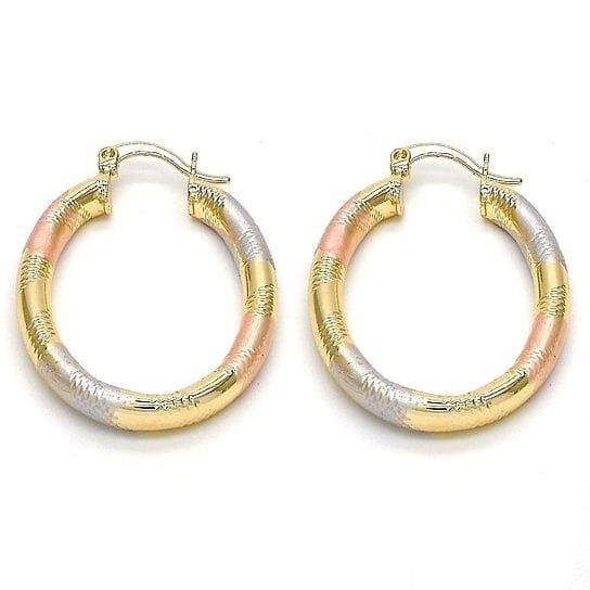 Gold Filled Medium Hoop Hollow Design,Oval Design Tri Color 40MM Image 1