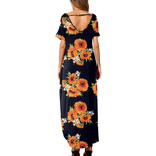 Sunflower Print Floor Length Beach Dress Image 3
