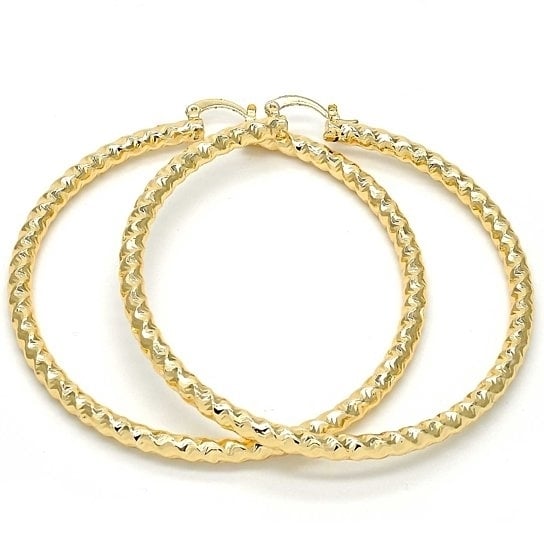 Gold Filled Extra Large Hoop Twist and Hollow Design Plateden Tone 70MM Image 1