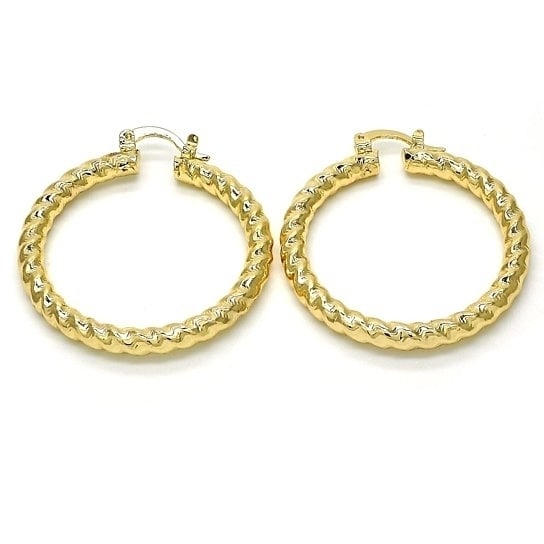 Gold Filled Medium Hoop Twist and Hollow Design Plateden Tone 40MM Image 1