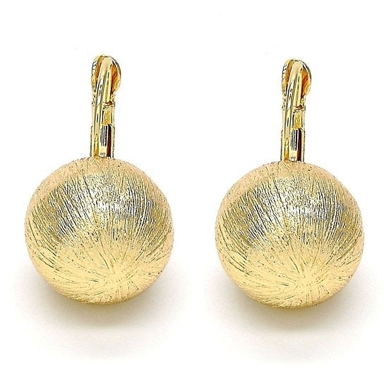 Gold Filled Layered Leverback Earring Ball Design Brushed Finish Plateden Tone Image 1