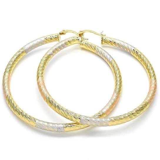 Gold Filled Layered Large Hoop Hollow Design Tri Tone 50mm Image 1