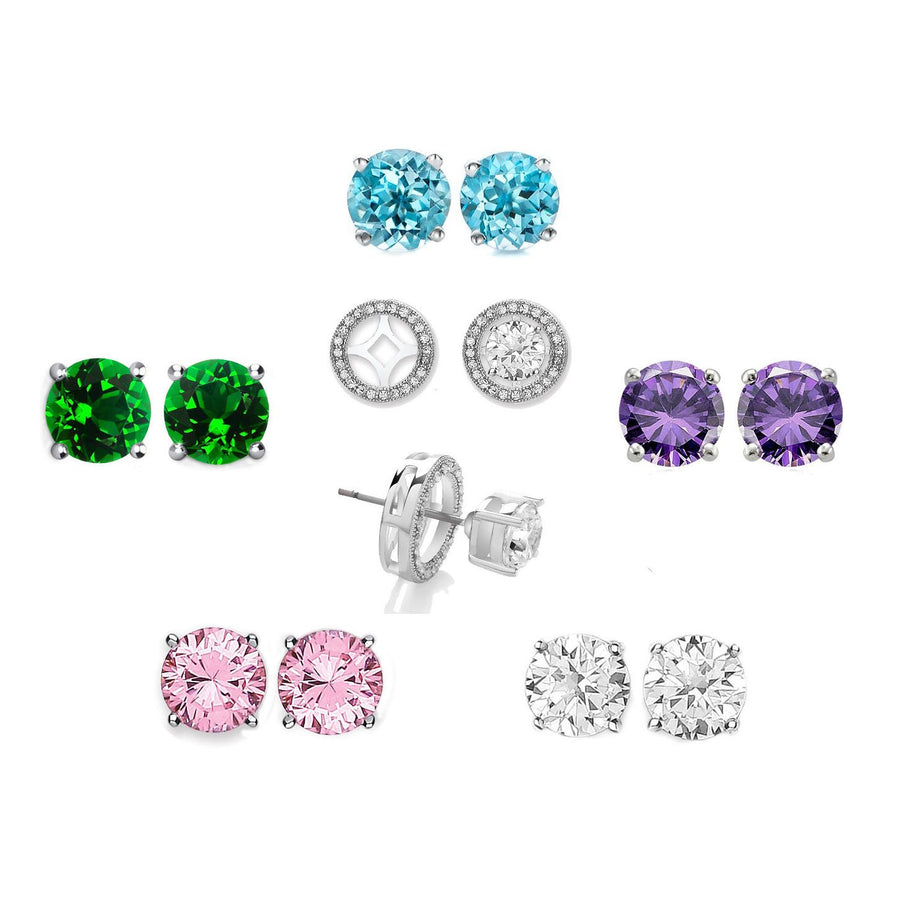 18K White Gold Swarovski Element Halo Stud Earrings Set 5 Pairs Assorted Colors Image 1