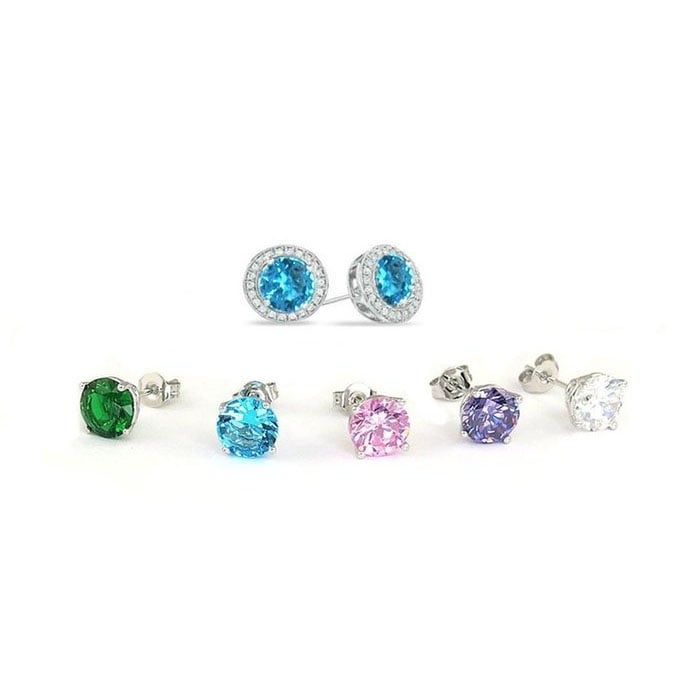 18K White Gold Swarovski Element Halo Stud Earrings Set 5 Pairs Assorted Colors Image 2