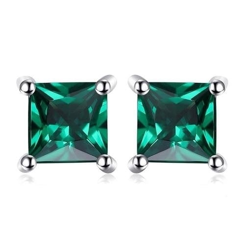 White Gold Filled Green Square Shape Stud Earrings Image 1