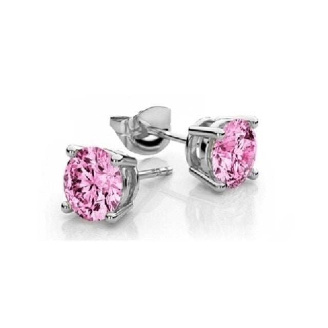 2.00 CTTW .Silver Platedpink Stud Earrings Image 1