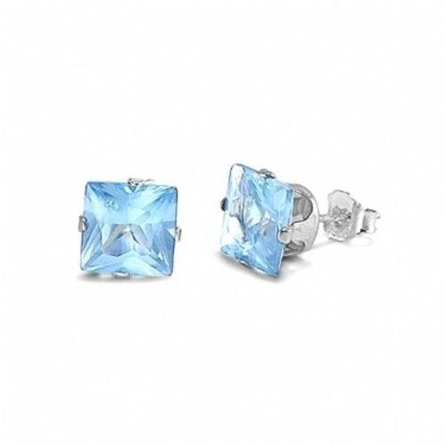 White Gold Filled Aqua Blue Square Shape Stud Earrings Image 1