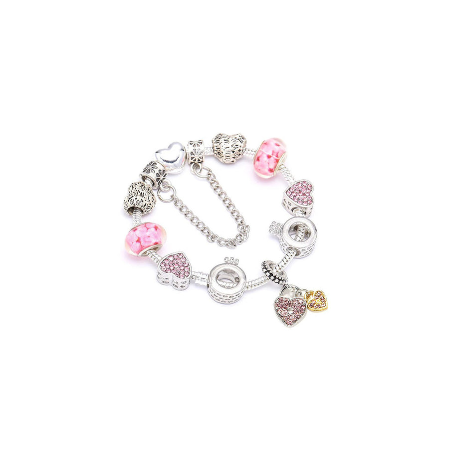 18K White Gold Plated Swarovski Crystal Heart Charm Bracelet with Murano Glass Image 1