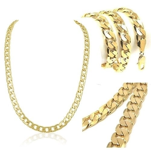 Yellow Gold Filled Mens necklace Solid Curb Link Chain24 inches Image 1