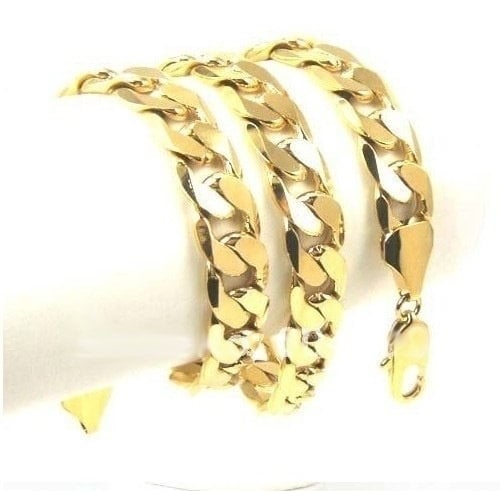 Yellow Gold Filled Mens necklace Solid Curb Link Chain24 inches Image 2