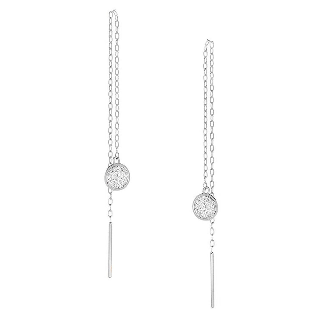 Sterling Silver Threader Drop Earrings with Swarovski Crystal Moons and Stars Image 1