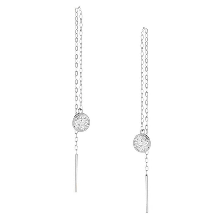 Sterling Silver Threader Drop Earrings with Swarovski Crystal Moons and Stars Image 1