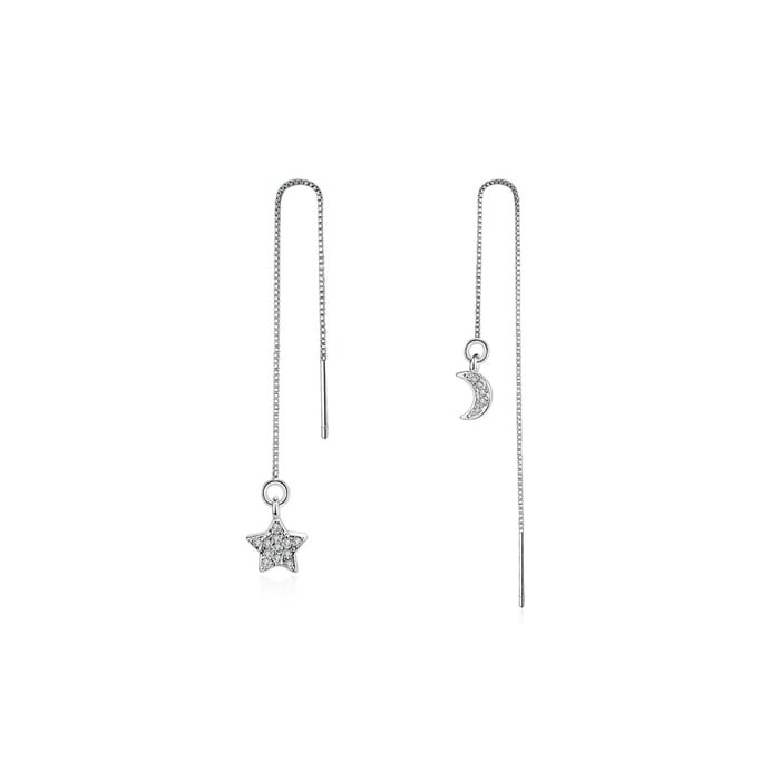 Sterling Silver Threader Drop Earrings with Swarovski Crystal Moons and Stars Image 1