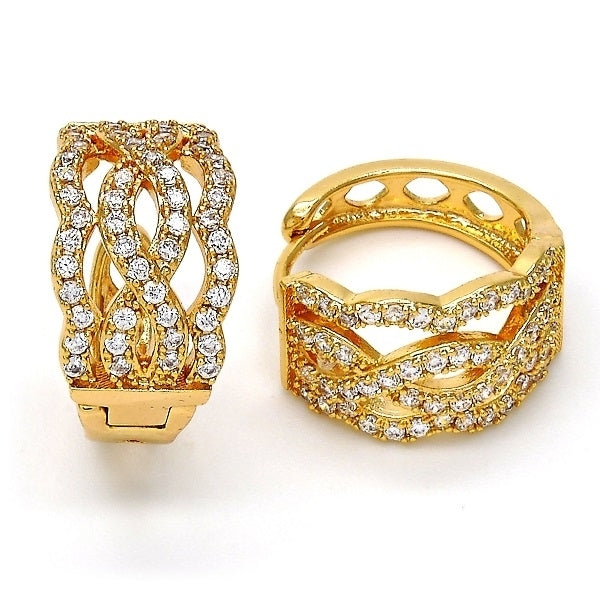 Gold Filled High Polish Finsh  Diamond Accent Huggie Hoop Earrings Image 1