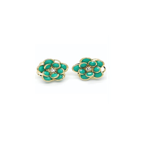 Green Hibiscus Crystal Stud Earrings Crafted in 18k Gold Filled High Polish Finsh Image 1