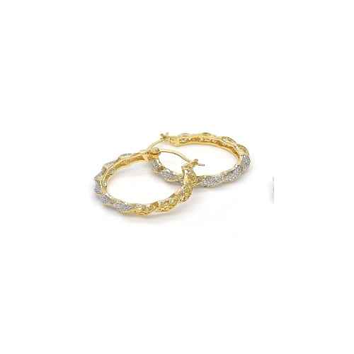2-Tone 18k Gold Filled High Polish Finsh  Diamond Accent Hoop Earrings Image 1