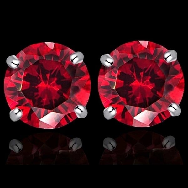 2.00 CTTW Round Crystal Red  Stud Earrings Unisex Silver Filled High Polish Finsh Image 1