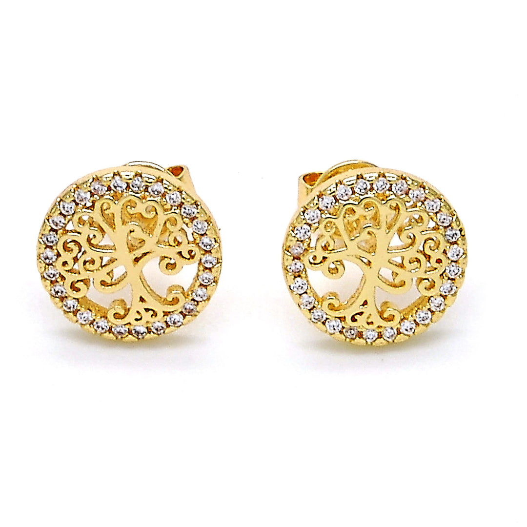 14K Gold Filled High Polish Finsh   Crystal Tree of Life Stud Earrings Image 1