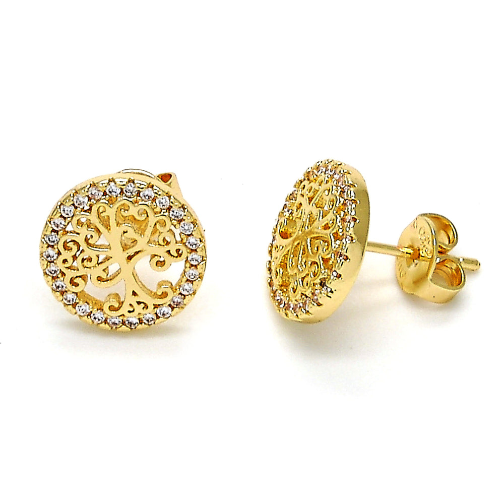 14K Gold Filled High Polish Finsh  Crystal Tree of Life Stud Earrings Image 2