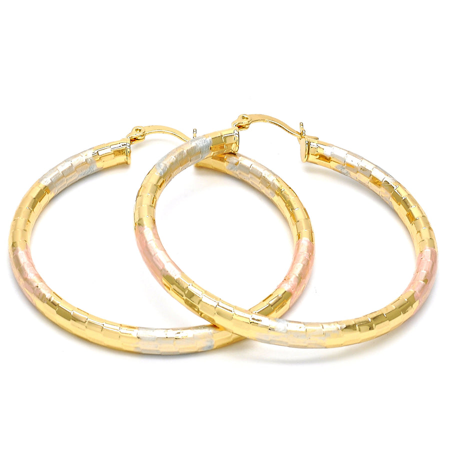 14K Gold Filled High Polish Finsh Tri-Tone 60mm Large Hoop Earrings Image 1