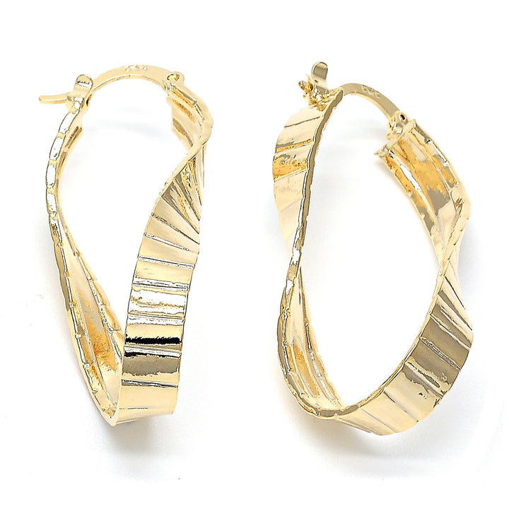 Diamond Cut Gold Tone Flat Hoop Earrings Image 1