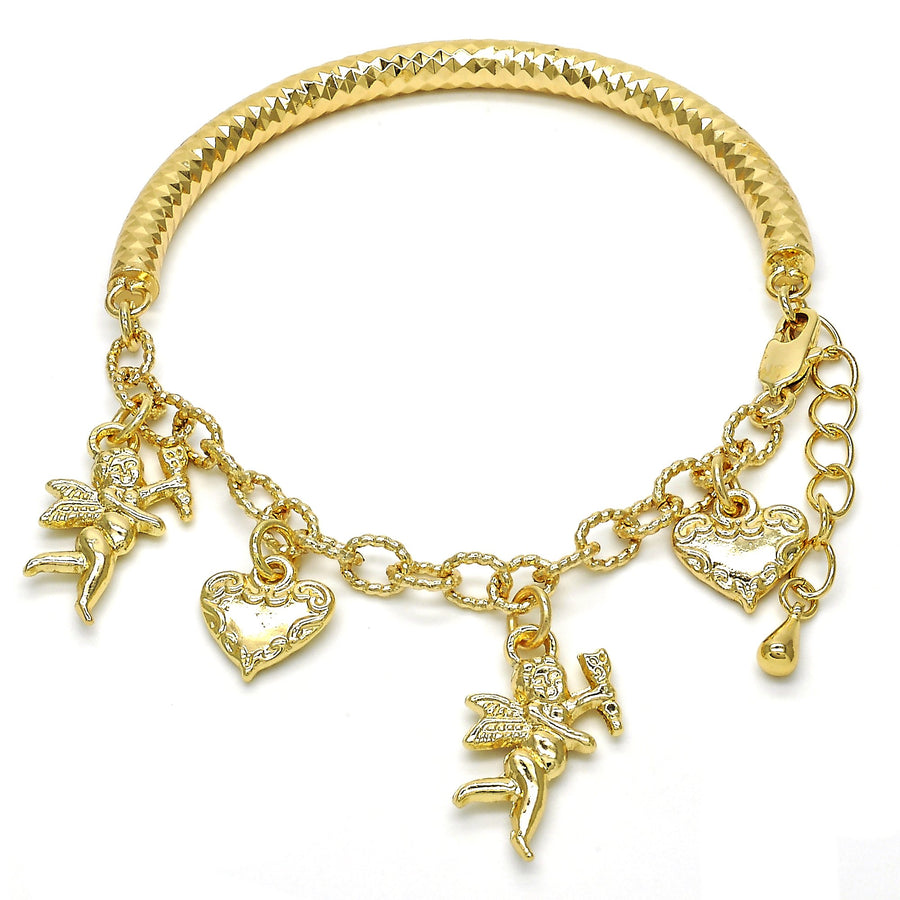 Angel and Heart Charm Bracelet 18k Gold Filled High Polish Finsh Image 1