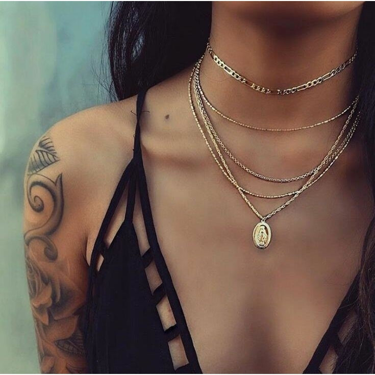 Fashion sexy simple  multi-layer oval pendant wild clavicle chain five-layer womens necklace Image 1