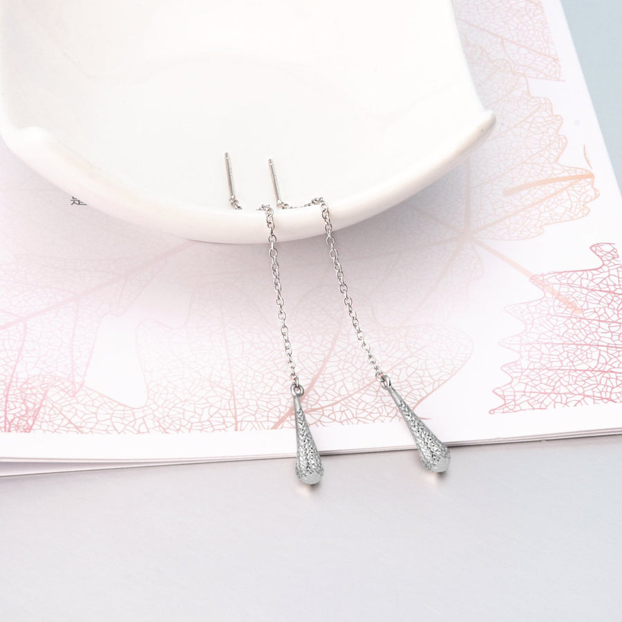 Italian Sterling Silver Diamond Cut Teardrop Threader Earrings Image 1