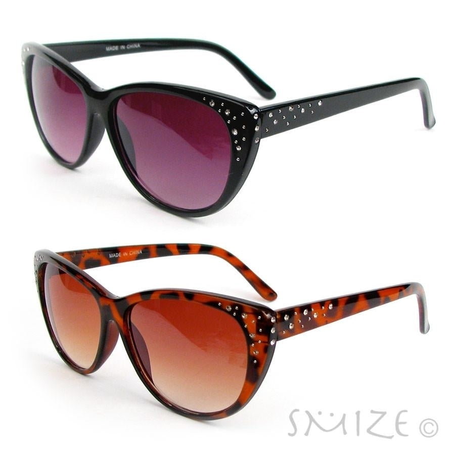 Cat Eye Black or Tortoise Crystal Decorated Womens Cateye Sunglasses Image 1