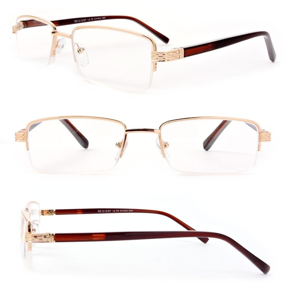 Semi-Rimless Rectangle Lenses Spring Hinges Reading Glasses Image 2