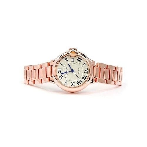 Rose Gold Small Case Classic Analog Roman Dial Geneva Womens Watch Image 2