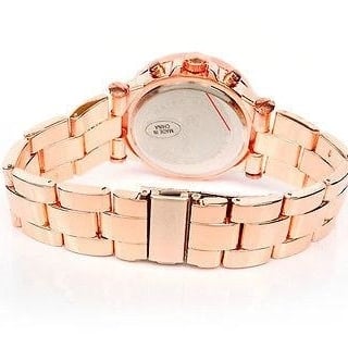 Rose Gold Geneva Crystal Bezel Mens Womens Boyfriend Style Watch Image 4