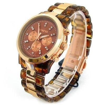 Tortoise Rose Gold Geneva Boyfriend Style Womens Watch Image 1