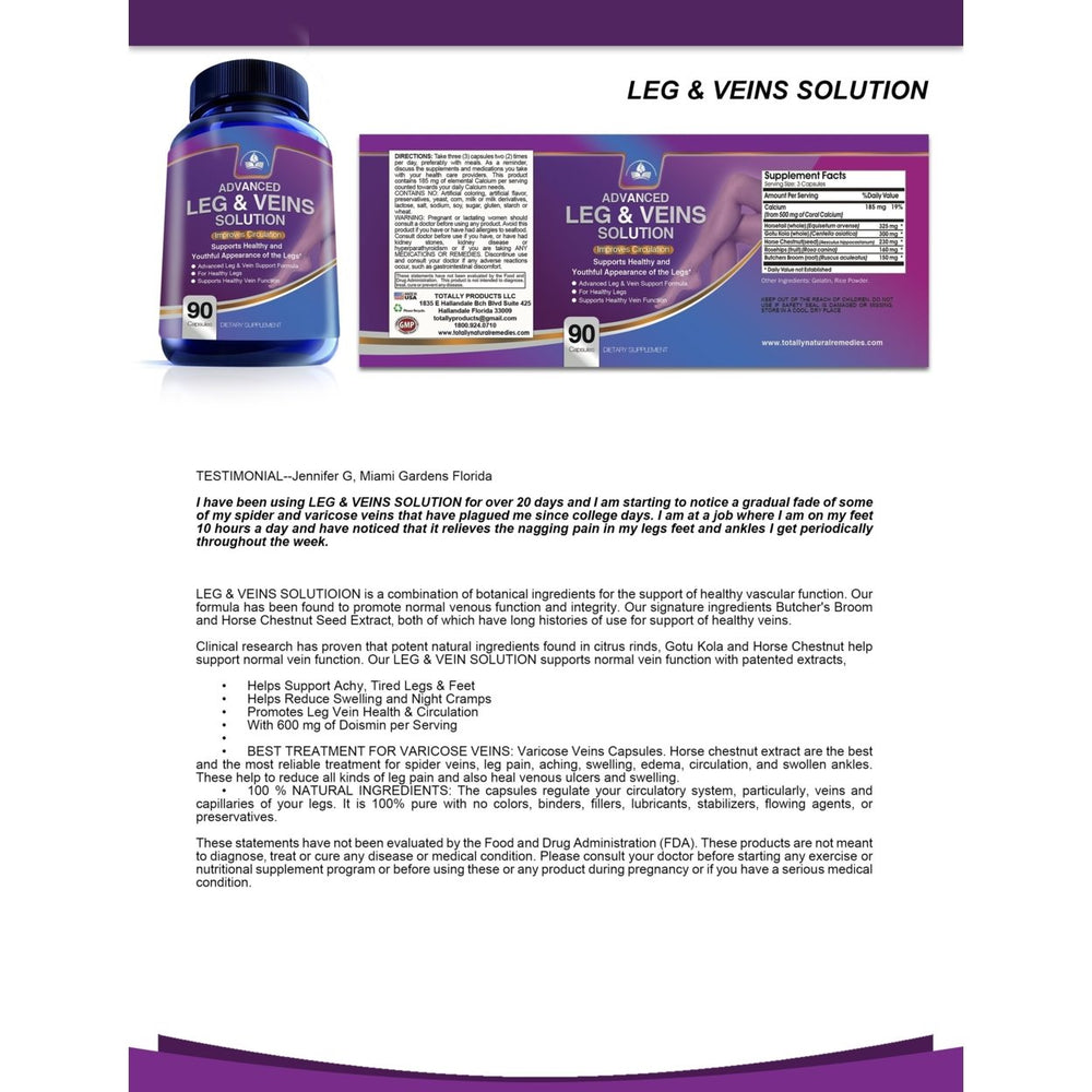 Totally Products Circulation Vein Support Healthy Legs 90 Capsules Natural Formula Image 2