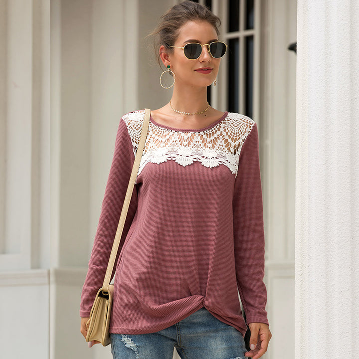 Lace Crochet Twist Hem Top Shirt Image 1