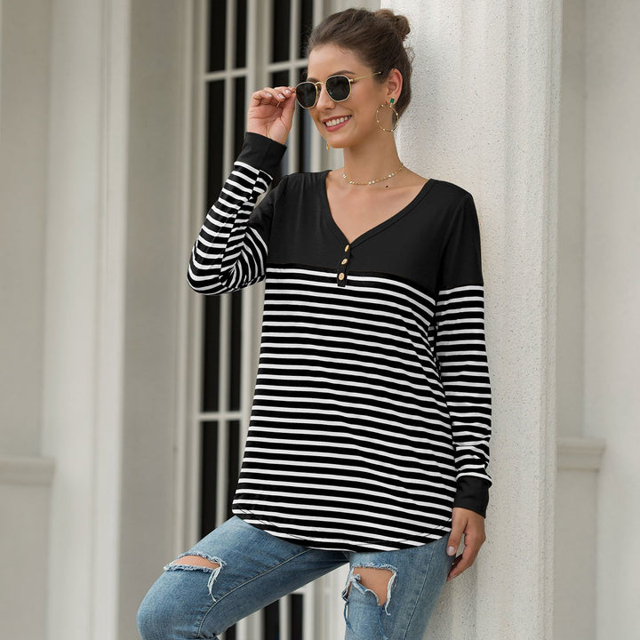 Button Deco Striped Casual Shirt Image 1