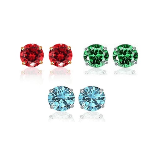 2.00 CTTW Round Crystal Stud Earrings-ALL COLORS AVAILABLE White Yellow Gold Filled High Polish Finsh  High Finish Image 1