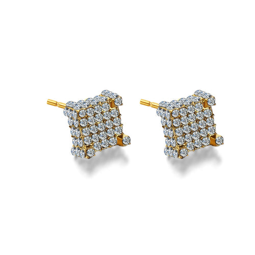 Silver Micro Pave Stud Earrings Clear Square 3d Sidestones Image 3