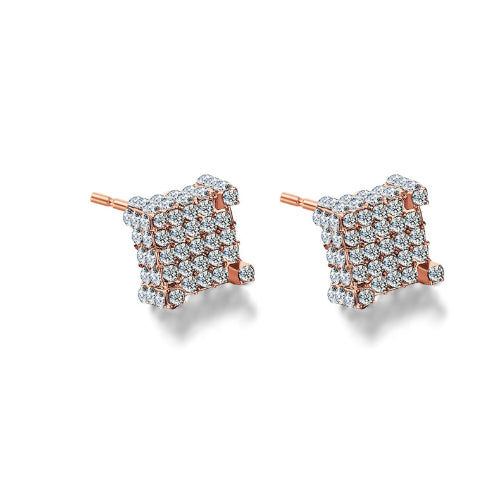 Silver Micro Pave Stud Earrings Clear Square 3d Sidestones Image 4
