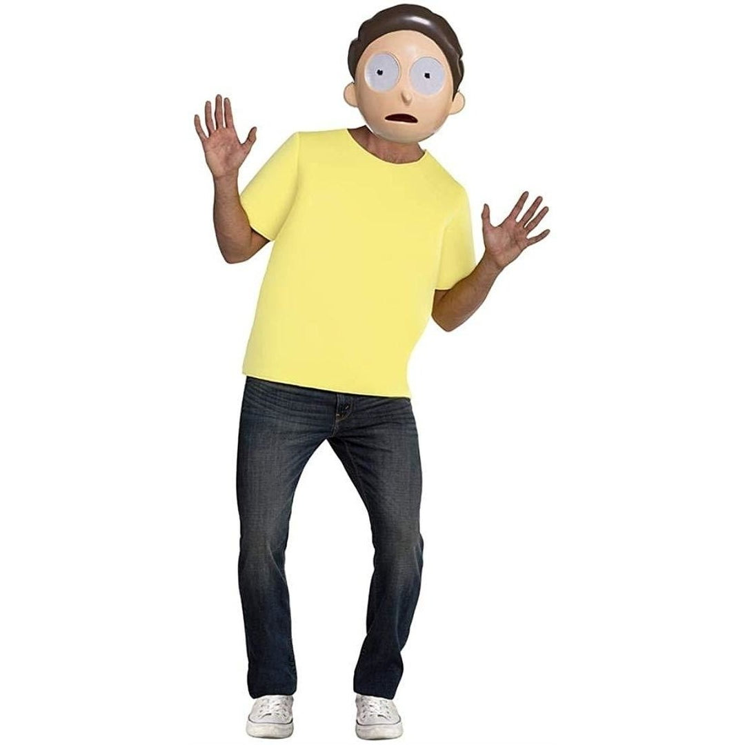 Palamon Morty Costume Adult Swim Yellow Shirt Foam Mask Size L Rick and Morty Image 1