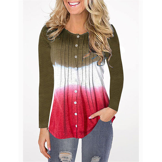 Simple Pleated Gradient Color Blouse Image 1