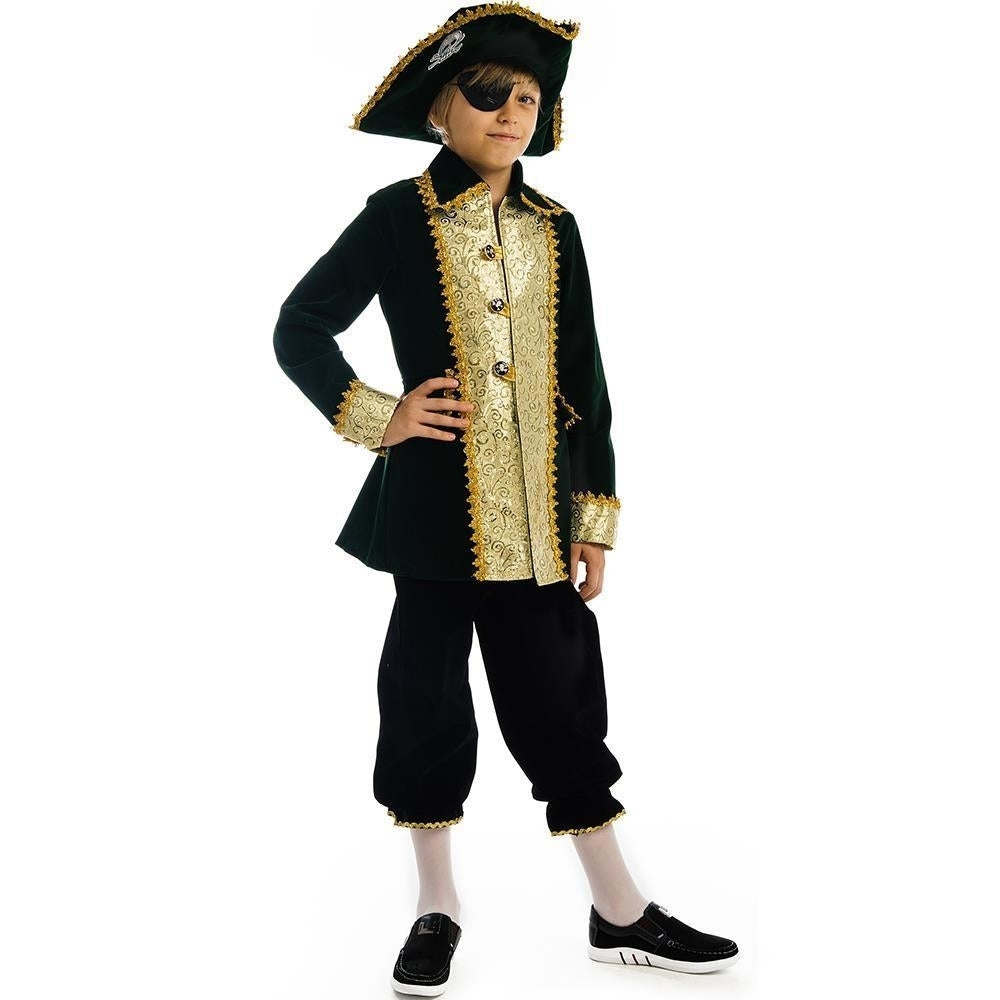 5 OReet Captain of Pirates Boys Costume XS Hat Eye Patch Jacket Carnival Image 1