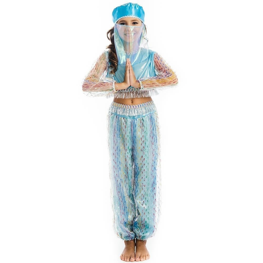 5 OReet Jasmine Princess Costume L 10 12 Girls Blue Halter Top Pants Veil Image 2