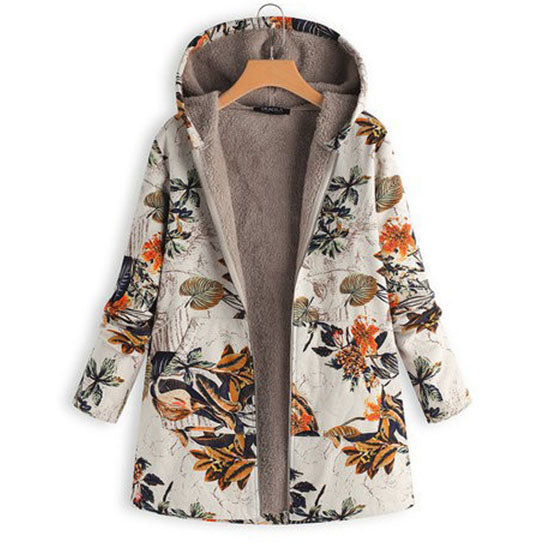 Floral Print Hooded Sherpa Lined Coats Zip Up Outwear Image 1