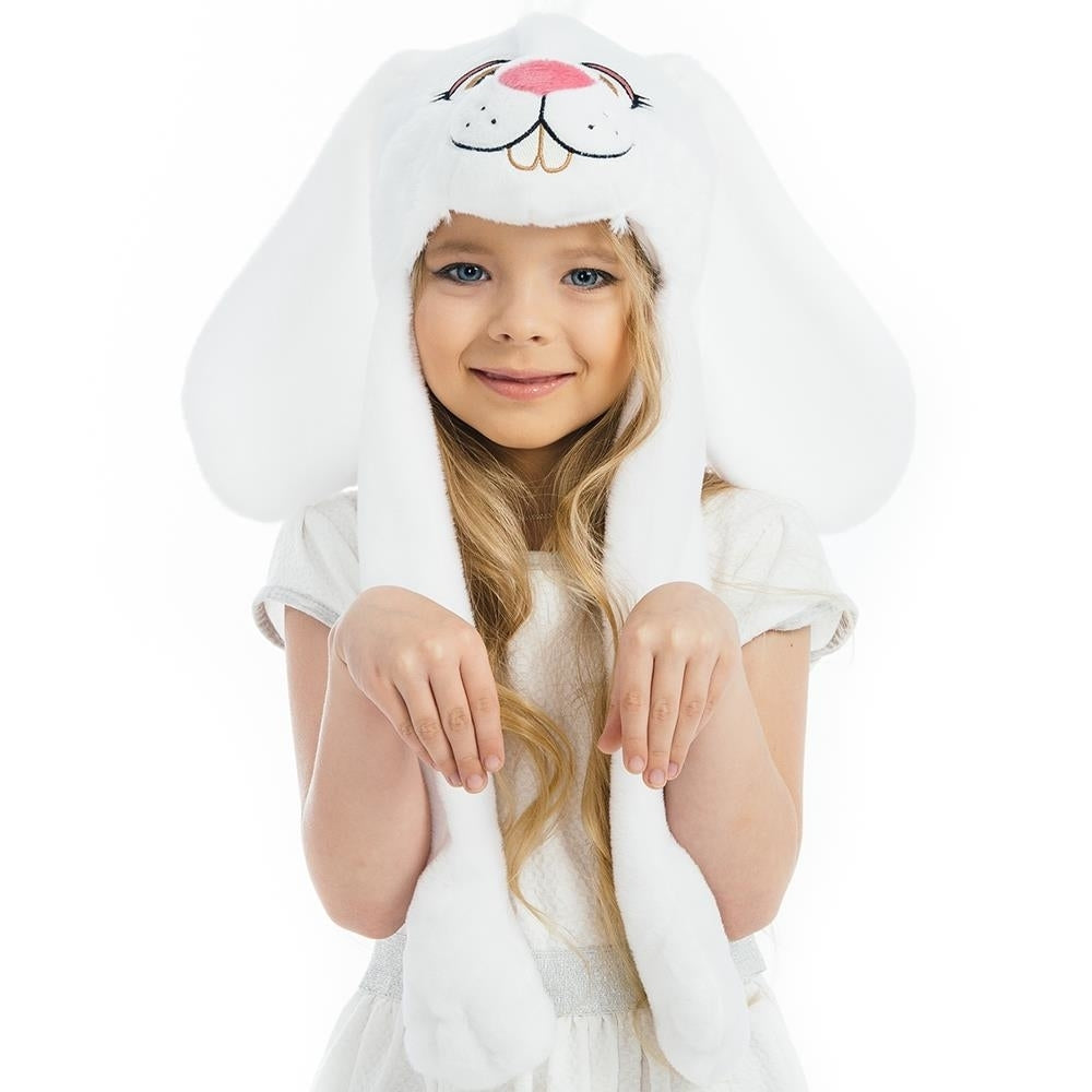 5 OReet Bunny Plush Headpiece Kids White Rabbit Dress-Up Accessory Hat Image 2