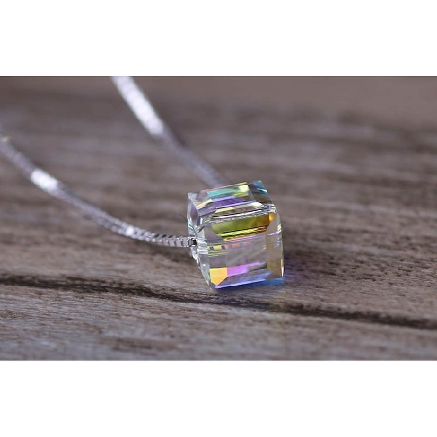 Aurora Borealis Cube Cut Swarovski Crystal Necklace Image 1
